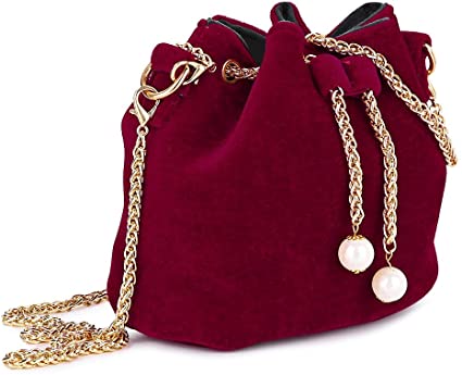 Metal Chain Drawstring Shoulder Bag Evening Party Tote Bags for Women